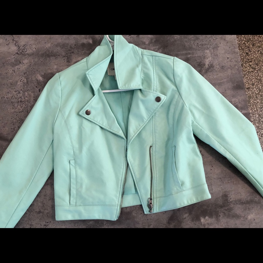 Kids mint green leather jacket